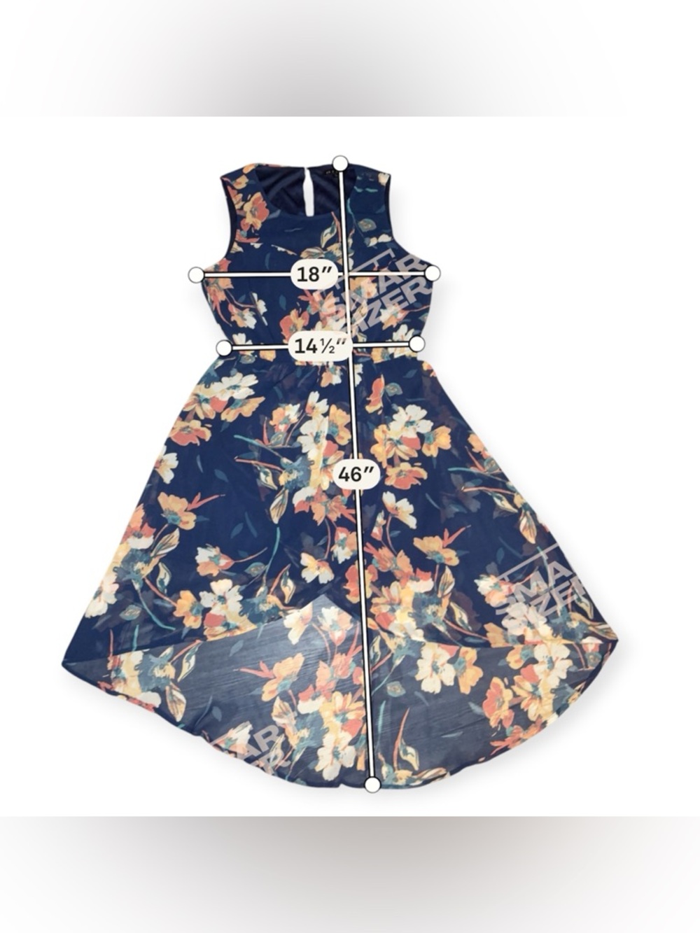 Navy Floral High-Low Sleeveless Dress - Picture 9 of 9